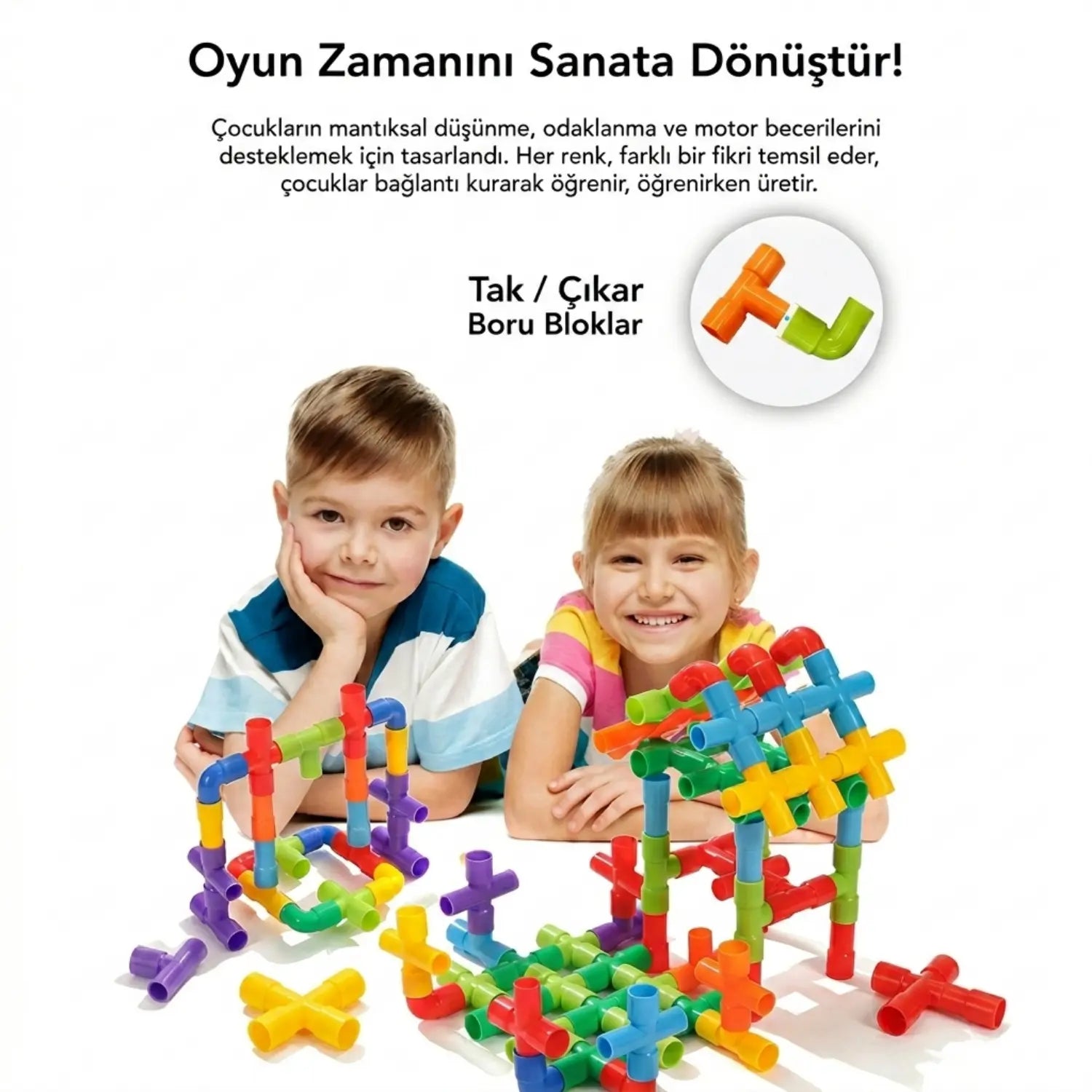 72 Parça Oyun Yapı Blokları - Renkli Tekerlekli Boru Blokları Eğitici Öğretici Oyuncak - Kiddology | Oyunun Akıllı Hali