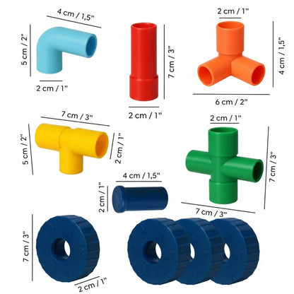 72 Parça Oyun Yapı Blokları - Renkli Tekerlekli Boru Blokları Eğitici Öğretici Oyuncak - Kiddology | Oyunun Akıllı Hali