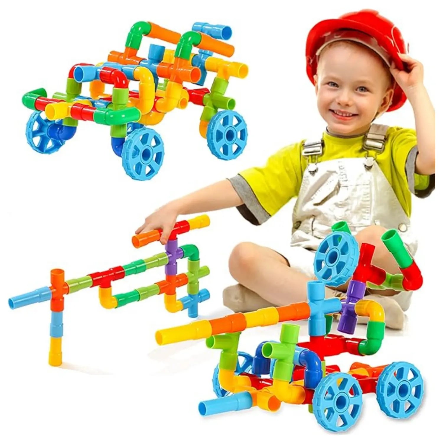 72 Parça Oyun Yapı Blokları - Renkli Tekerlekli Boru Blokları Eğitici Öğretici Oyuncak - Kiddology | Oyunun Akıllı Hali