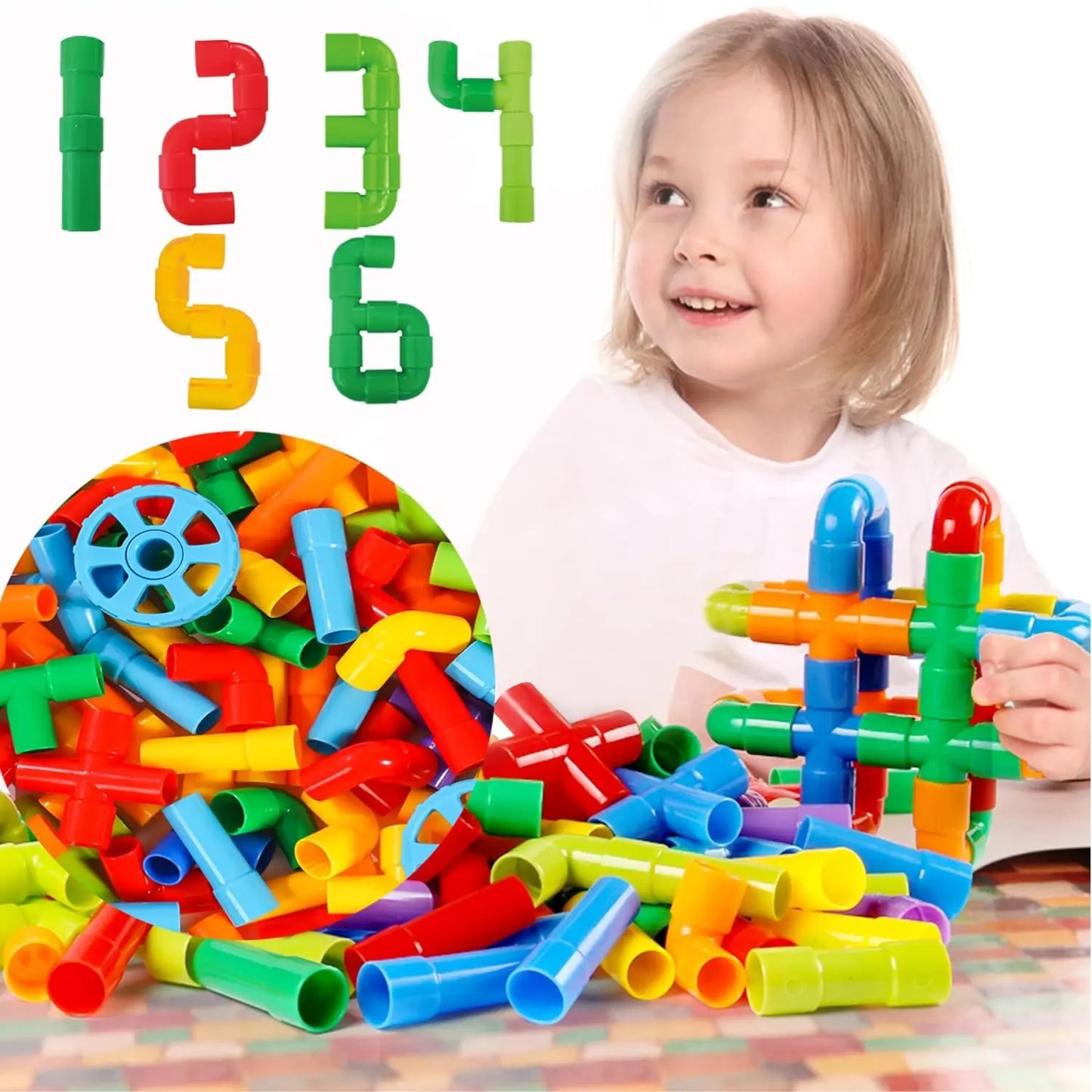 72 Parça Oyun Yapı Blokları - Renkli Tekerlekli Boru Blokları Eğitici Öğretici Oyuncak - Kiddology | Oyunun Akıllı Hali